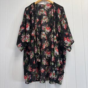 Dizzy‎ Gal Womens Boho Floral Chiffon Whimsigoth Open Cardigan Size 3X Witchy